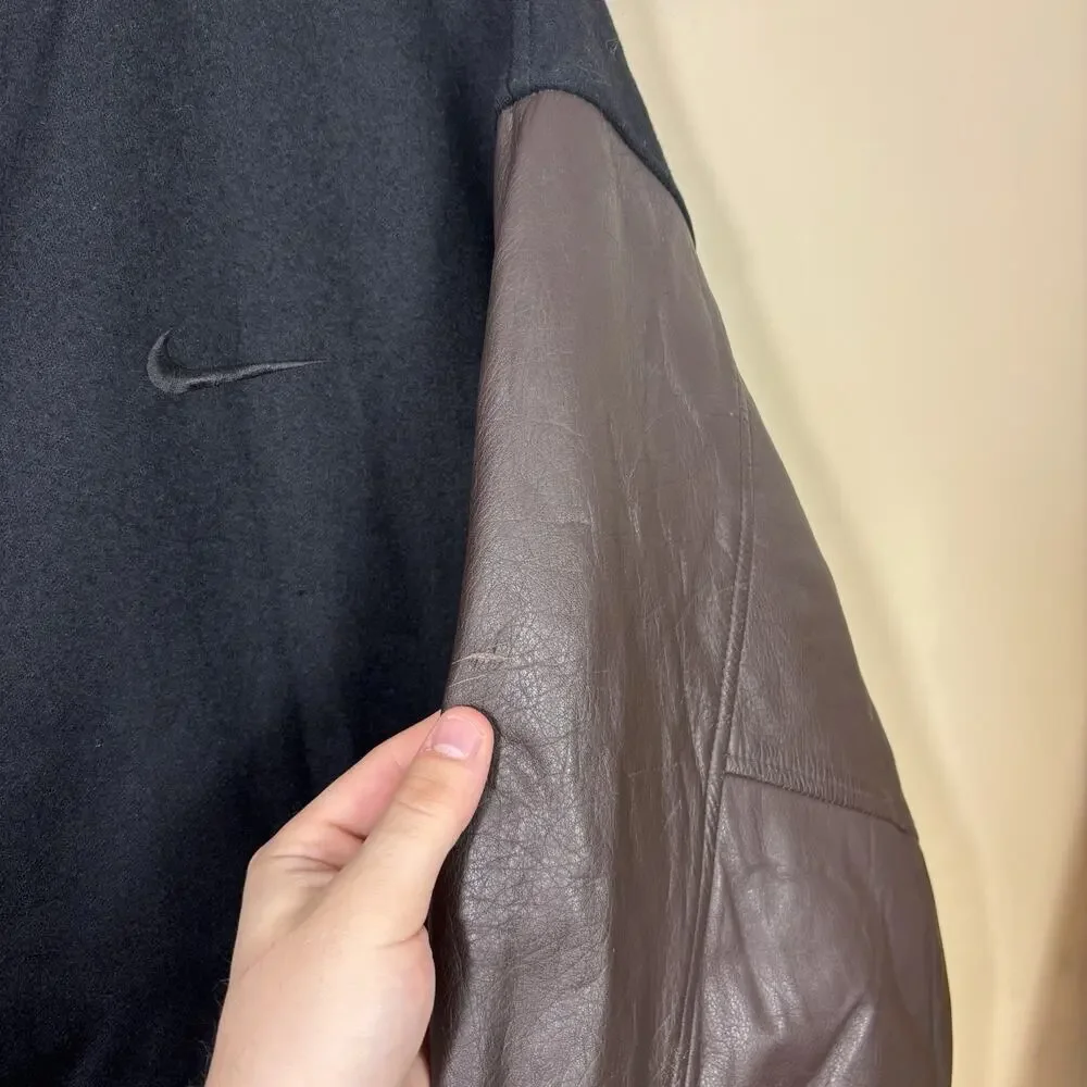 Vintage Nike Leather Varsity Jacket Mens XL 90s Wool Bomber Lined Center Swoosh